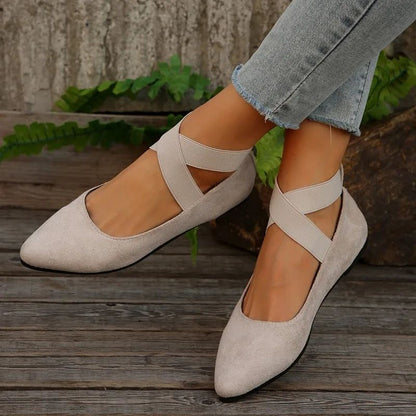 Womens Shoes Ballet Flats Shoes Ladies Sandals Strap Non Slip Ankle Elastic Belt Cute Ballerina Ladies Elegent Flats Heel Shoes