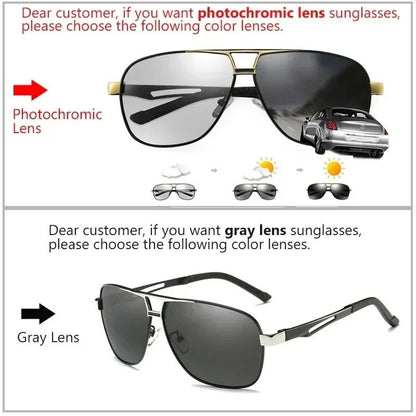 1PC Top Aluminum Magnesium Square Polarized  Photochromic Sunglasses Men Sun Glasses Safety Driving Oculos De Sol Masculino