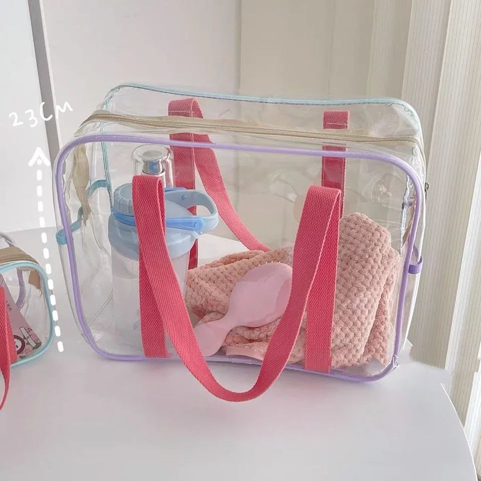 Makeup PVC Jelly Bag Business Trip Transparent Toiletries and Cosmetics Bag Travel Waterproof Swimming Storage Beach Bag