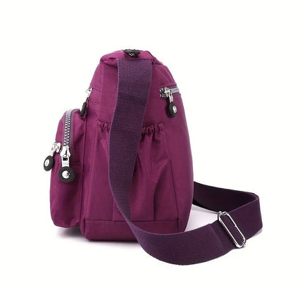 Waterproof Nylon Crossbody Bag, Multiple Pockets & Zipper Closure, Stylish Casual Shoulder Bag for Travel, Everyday Use