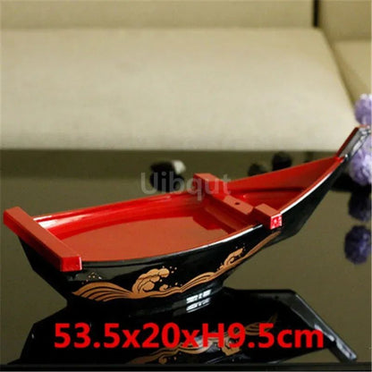 Black red sushi sashimi boat ice food seafood plate salmon sashimi tray Creative Japanese food container sushi barrel decor boat