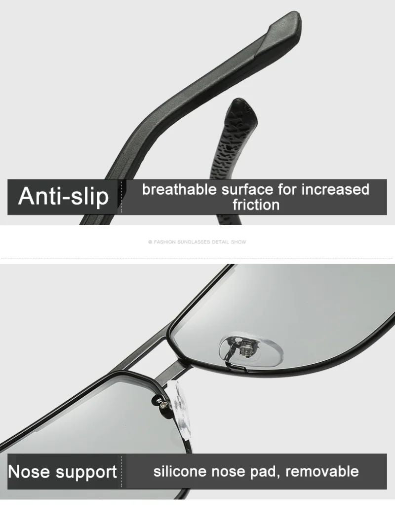 Men Night Vision Polarized Photochromic Sunglasses Aviator Style Yellow Color Change Lenses Driving Sun Glasses