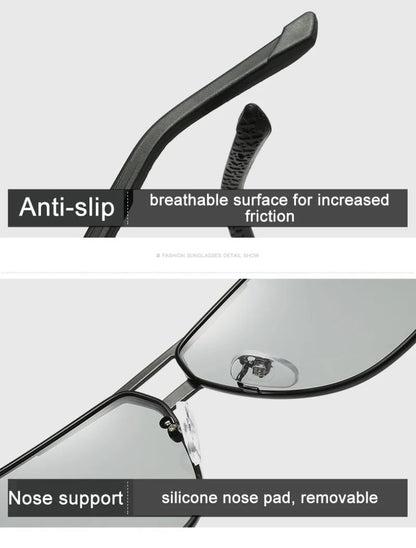 Men Night Vision Polarized Photochromic Sunglasses Aviator Style Yellow Color Change Lenses Driving Sun Glasses