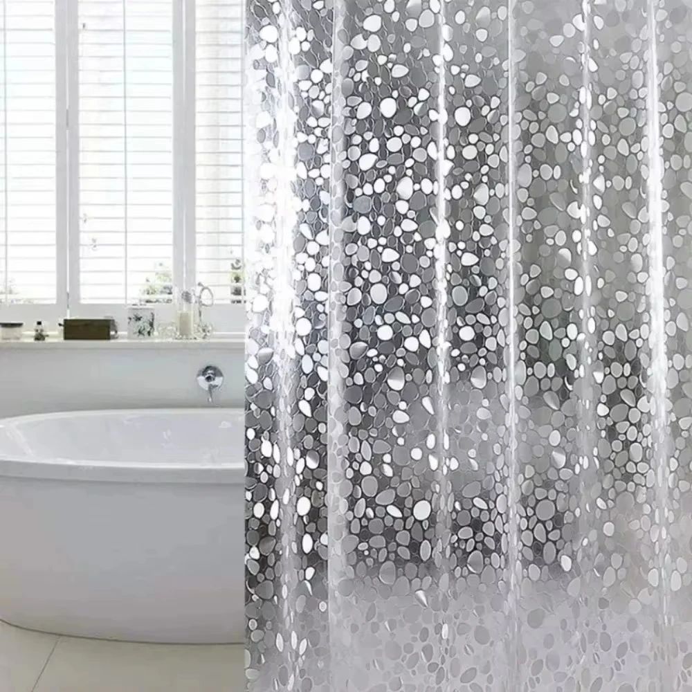 1 Cortina de Chuveiro Impermeável Padrão Seixo Transparente Forro de Cortina de Chuveiro com Ímãs Inferiores Cortina de Banho de Plástico para Banheiro