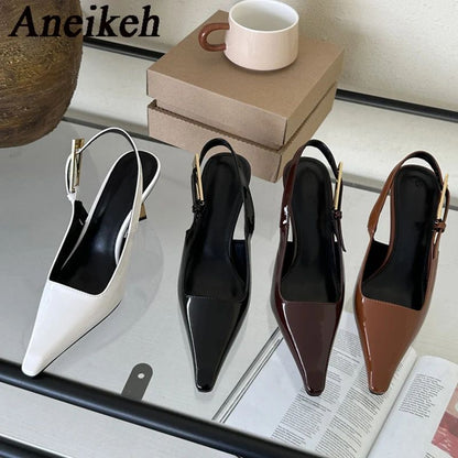 Aneikeh 2025 Verão Nova Banda Feminina Scarpins Sapatos Moda Raso Slip On Sandálias Slingback Salto Fino Alto Vestido Sapatos Sexy