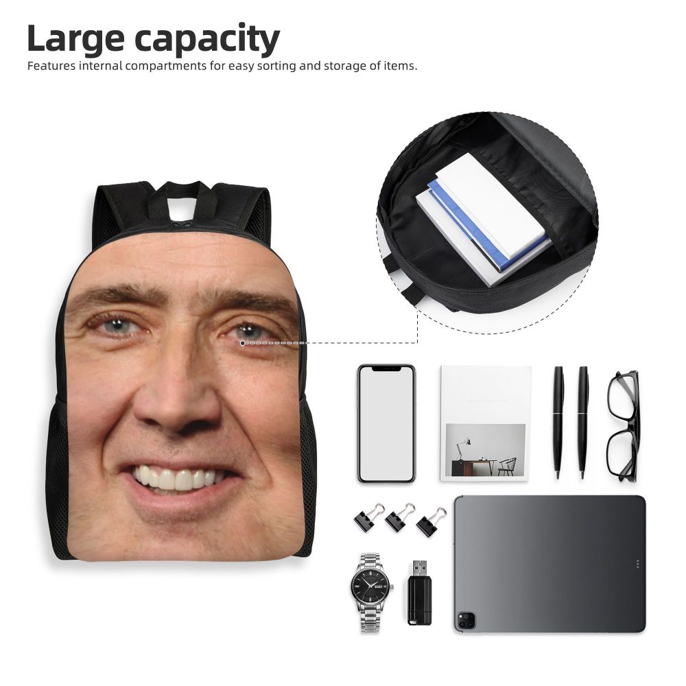 Custom Nicolas Cage Meme Laptop Backpack Women Men Basic Bookbag for College School Student Funny Bags