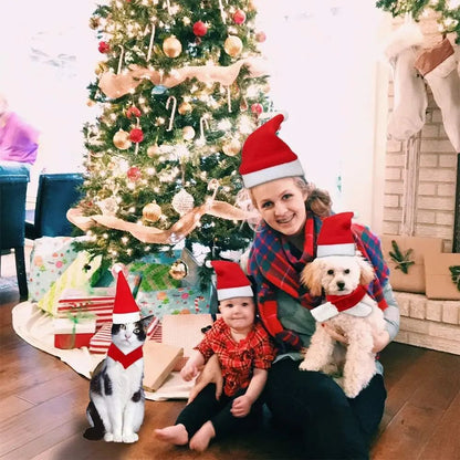 Conjunto de Fantasia de Natal para Pets, Gorro e Cachecol Ajustáveis de Papai Noel para Cães Pequenos, Gatos e Filhotes, Acessórios para Fotos de Festas