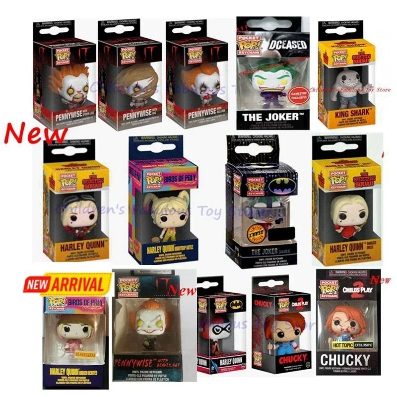 Mais Novos Funko Chaveiros de Bolso série Coringa Arlequina Patins Pennywise Chucky Coringa Chaveiros Bonecos de Ação Brinquedos