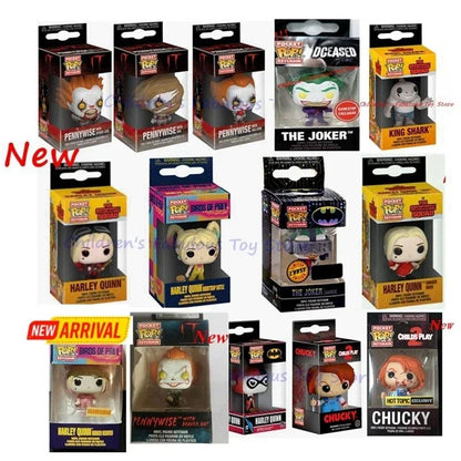 Mais Novos Funko Chaveiros de Bolso série Coringa Arlequina Patins Pennywise Chucky Coringa Chaveiros Bonecos de Ação Brinquedos