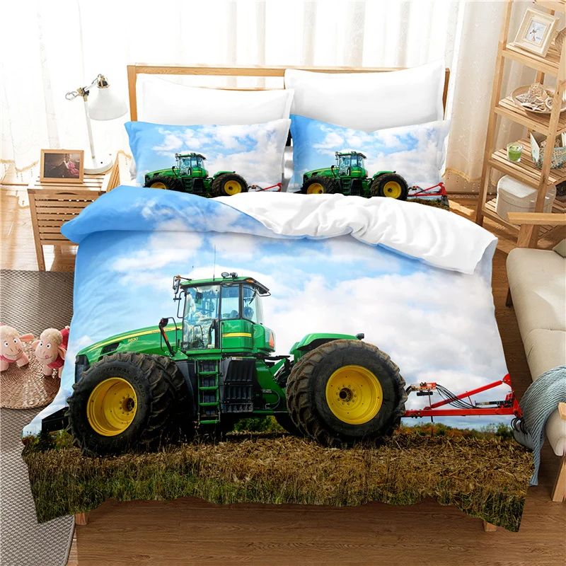 Conjunto de cama de quarto popular para homens Super legal Motocicleta Trator Conjunto de cama de luxo 100% poliéster Conjuntos de capa de cama Fronhas