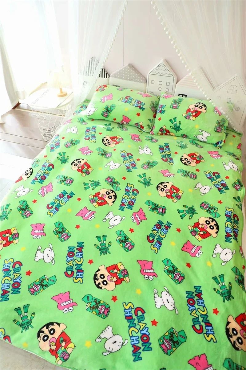 Cartoon Crayon Shinchan Flannel Blanket Single Size Sleeping Blanket Comfort Japanese Style Blanket Bedroom Bedspread Girl Kids