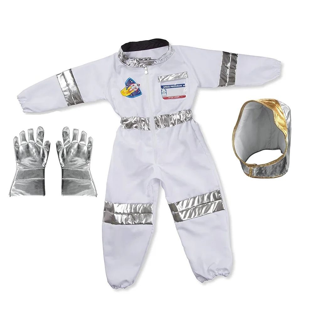 Boy's Space Suits Astronaut Costume for Kids Cosplay Girl Space Performance Astronaut Spaceman Party Dress Up Hooded Gloves Suit