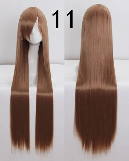 Pink 100Cm Long Staight Cosplay Wig Heat Resistant Synthetic Hair Anime Party wigs 42 color Colourful White