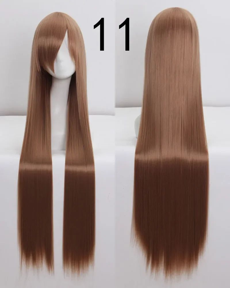 Pink 100Cm Long Staight Cosplay Wig Heat Resistant Synthetic Hair Anime Party wigs 42 color Colourful White