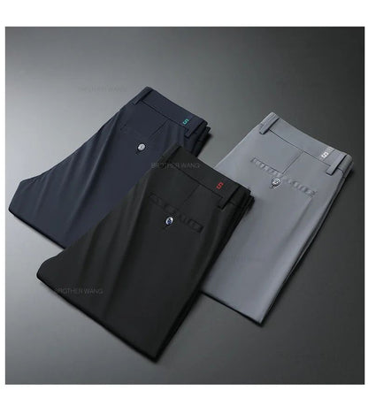 Spring Summer Ultra-thin Casual Pants Men's High Elastic Ice Silk Quick-dry Straight Draped Business Trousers Male Korean