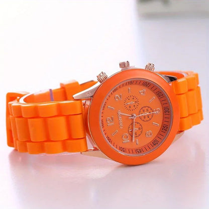 Stylish Round Pointer Quartz Watch, Triple Dial Silicone Watchband Sports Wristwatch For Women And Men, Ideal choice for Gifts