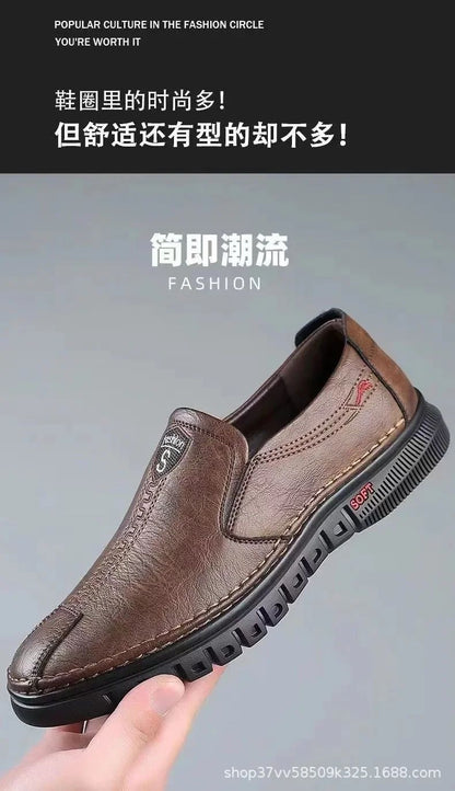 Mens Leather Shoes Slip on Soft Loafers Non Slip Breathable Driving Flats Spring Walking Office Work Shoes Mocassin Homme
