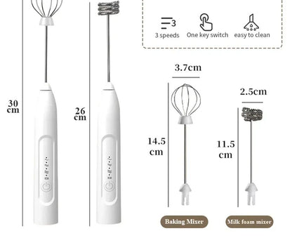 Batedor de Ovos Elétrico Recarregável USB 2 em 1 Batedor de Café Misturador de Leite Duas Cabeças Espumadores de Leite Agitador de Cozimento Utensílios de Cozinha