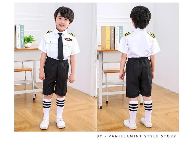 2025osplay Costumes pour enfants, uniforme de pilote d'avion, vêtements de classe de profession