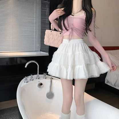 Plus Size New Style Pure Desire Aesthetic Mini Dress Net Yarn Fairy Puff Skirt High-Waisted Slimming Lace Cake A- Line Skirt ...
