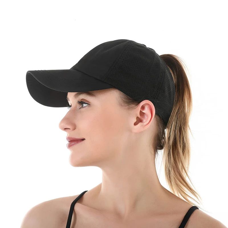 Boné de Beisebol de Verão Cor Sólida Roupa de Golfe Feminina Esporte Lazer Boné Cruzado com Rabo de Cavalo Chapéu de Malha Secagem Rápida Meio-Oco Boné Masculino com Aba Curva
