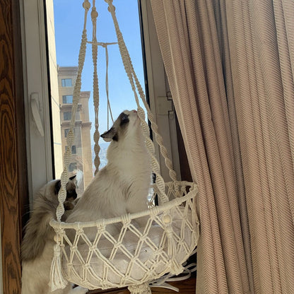 Rede para Animais de Estimação de Inverno Balanço para Gatos Cesta Suspensa de Corda de Algodão Feita à Mão para Gatos Toca Suspensa Interna para Gatinhos Ninho Pendente Suprimentos para Animais de Estimação