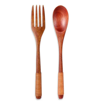 Conjunto de Talheres de Madeira Colher Garfo Cortador Reutilizável Madeira Bambu com Bolsa Portátil Louça Utensílios de Mesa Material para Almoço Estudantil