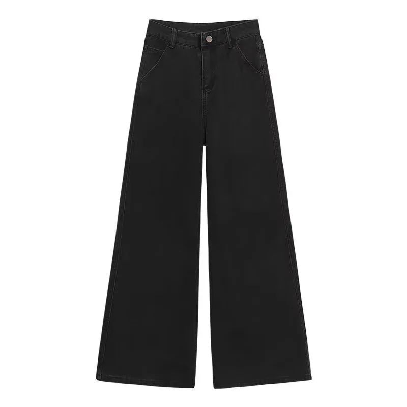High Waist Wide Leg Black Denim Jeans Women's Autumn Winter New Style Loose Fit Floor Length Bell Bottoms Trendy