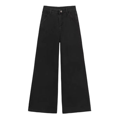 High Waist Wide Leg Black Denim Jeans Women's Autumn Winter New Style Loose Fit Floor Length Bell Bottoms Trendy