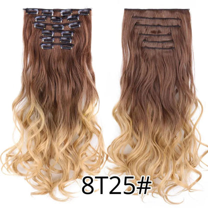 22 Polegadas Sintético Cabelo Liso Longo 16 Clipes 6 Peças/Conjunto Apliques de Cabelo Loiro Preto Resistente ao Calor Para Mulheres