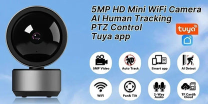 PEGATAH 5MP Wifi IP CameraVideo Surveillance Cam HD Night VIsion Two Way Audio Auto Tracking Cloud Smart Home Camera Tuya APP