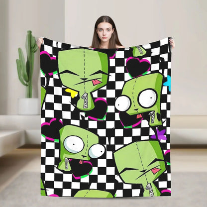 Invaders Zim Funny Character Throw Blankets Soft Warm Bedding for Couch Chair Camping Spring Bedspread