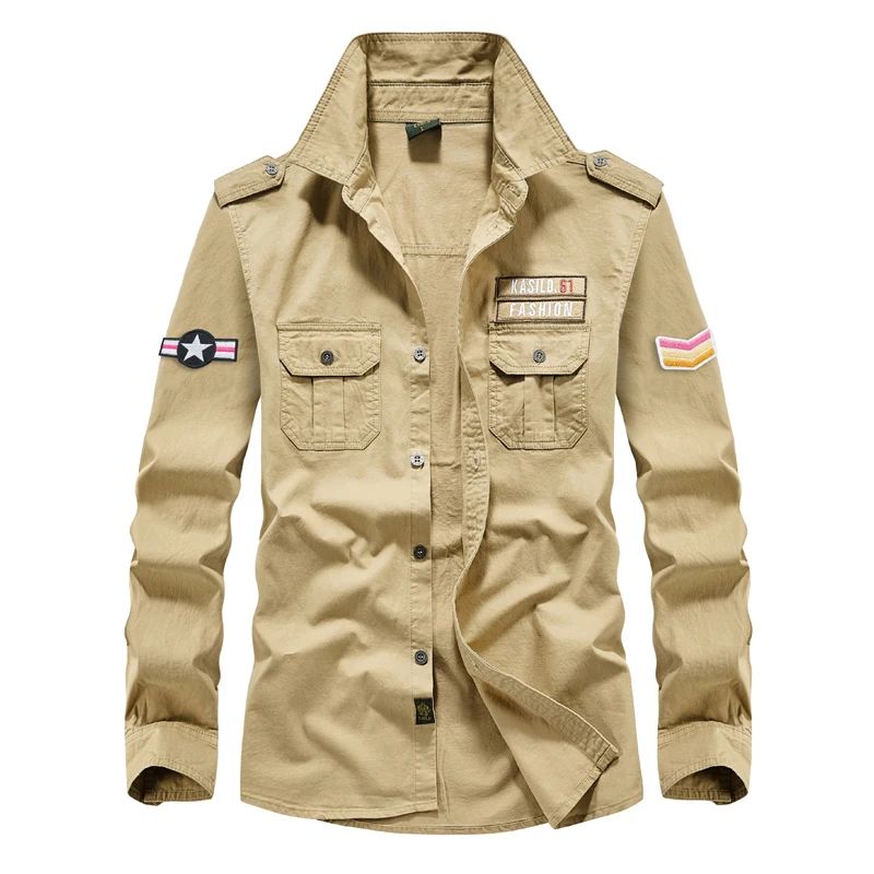 Spring Autumn New Men Long Sleeve Cargo Polo Shirt Casual Fashion Cotton Shirt Male Tactic Military Embroidery Tops