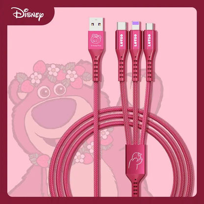 Cabo de Carregamento 3 em 1 Disney Cabo de Dados de Carregamento Rápido Morango Ursinho Pooh Frozen para Micro Tipo-c Carregador USB Lightning