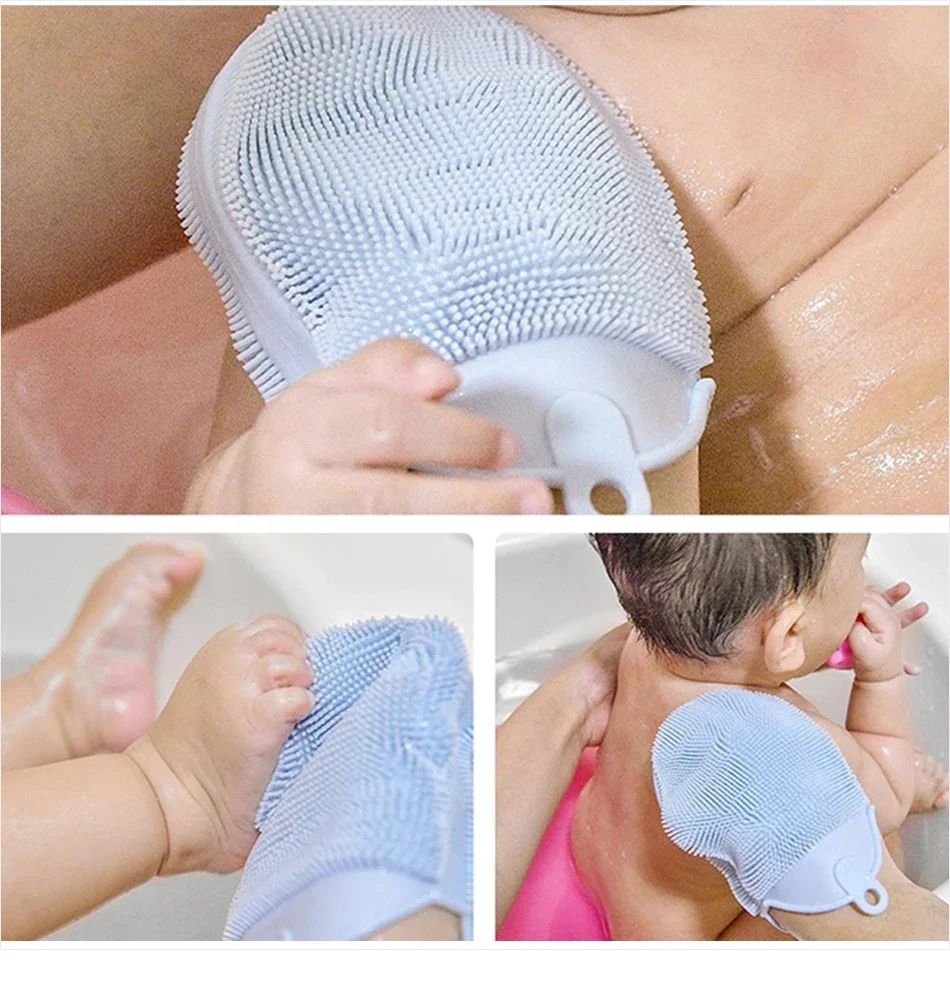 1 unidade de escova de massagem de silicone com gancho macio, esfoliante, luvas de banho, escova de limpeza para bebês, esfoliante de banho, removedor de bolhas