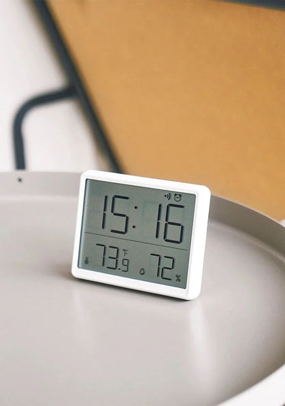 Slim Digital Wall Clock with LCD Alarm, Temperature & Humidity Display- Multi-Functional Kitchen Electronic Clock Adhesive Mount
