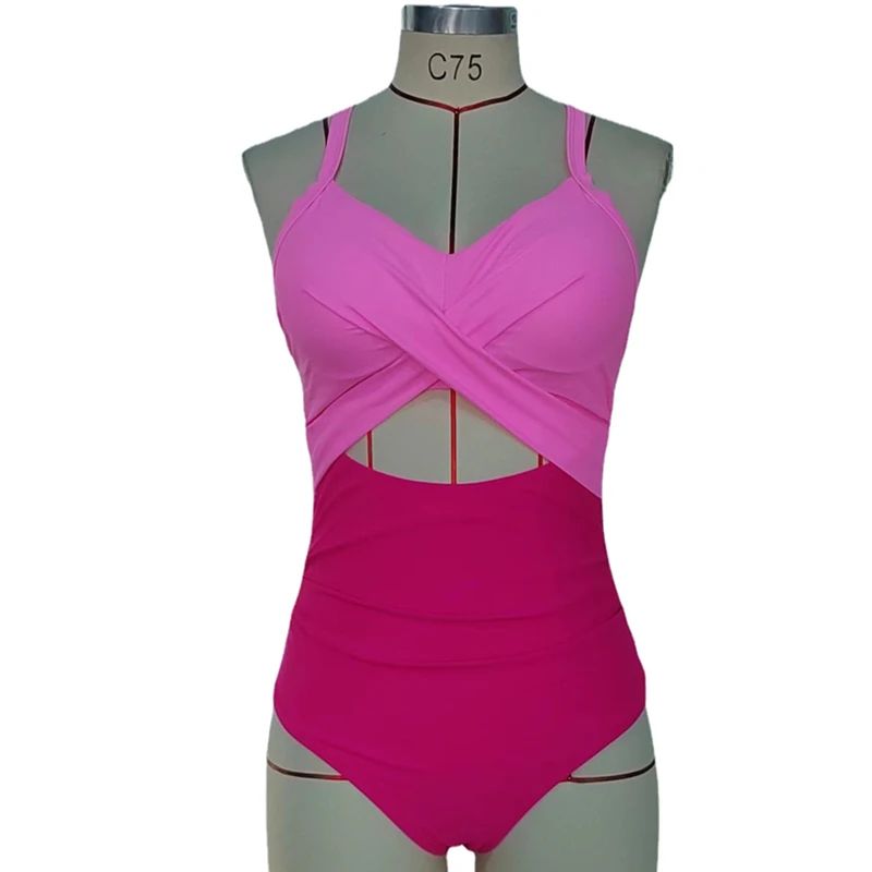 Sexy Hollow Cross Sling Swimwear Color Matching Backless Swimsuit One Piece Bikini Fashion Bathing Suits Swimming Suit For Women