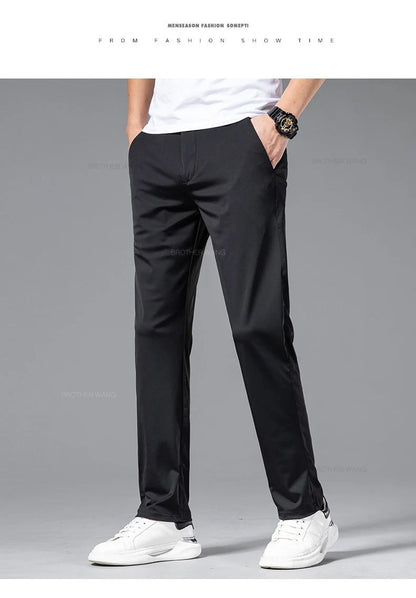Spring Summer Ultra-thin Casual Pants Men's High Elastic Ice Silk Quick-dry Straight Draped Business Trousers Male Korean