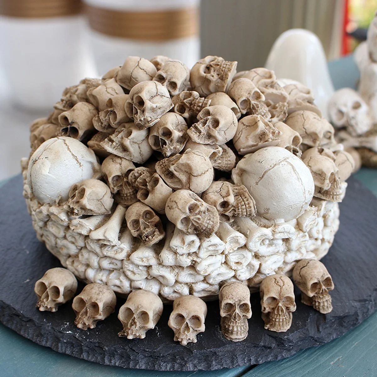 20pcs Halloween Decorative Skeleton Head Miniature Ornaments Outdoor Home Garden Lawn Unique Flower Pot Decorative Skull Statue