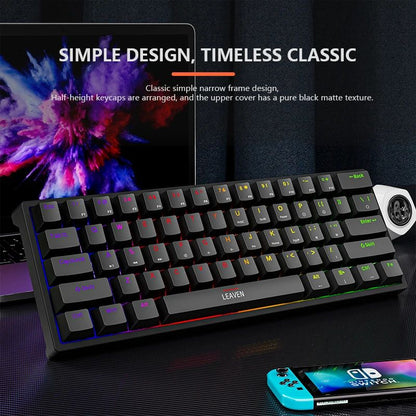 Teclado Mecânico para Jogos K620 Mini 61 Teclas RGB Hotswap Teclado para Jogos com Fio Tipo-C Teclas PBT 60% Teclados Ergonômicos