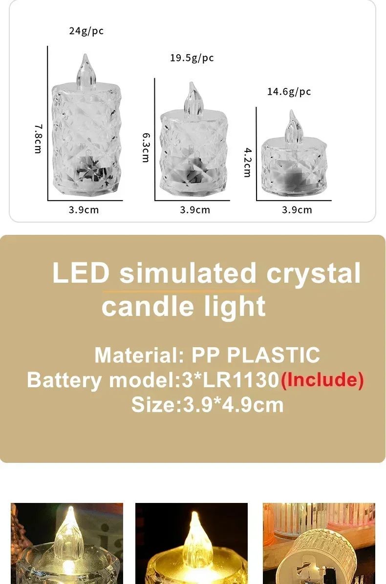 LED Crystal Candle Light with Battery Flameless Candle Light Electronic Night Lamp Dating Party Holiday Home Wedding Decoration