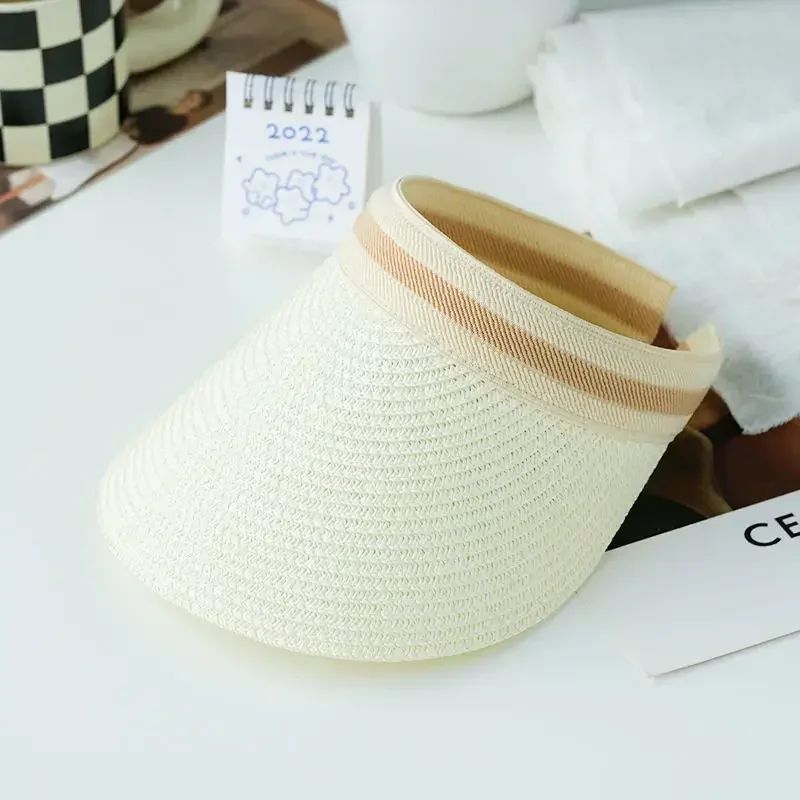 2025 New Summer Outdoor Visor Cap Casual Shade Hat Straw Wide Empty Top Sun Hat Anti Uv Female Large Brim Beach Sunhat Lady