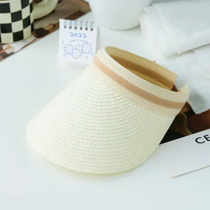 2025 New Summer Outdoor Visor Cap Casual Shade Hat Straw Wide Empty Top Sun Hat Anti Uv Female Large Brim Beach Sunhat Lady