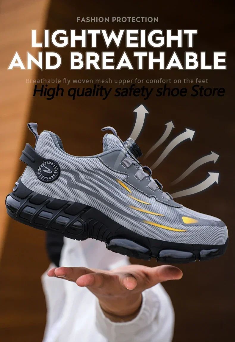 Rotating Button New Safety Shoes Men Anti-smash Anti-puncture Work Shoes Fashion Men Sport Shoes Security Protective Boots Men