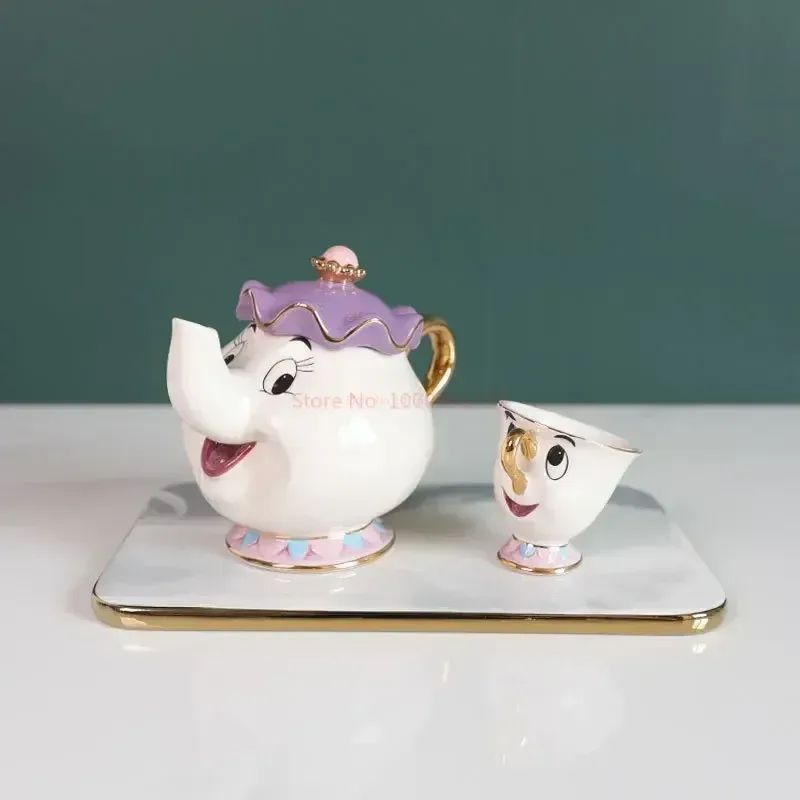 Bule da Disney Fofo Desenho Animado A Bela e a Fera Bules Caneca Sra. Potts Xícara Chip Bules Conjunto de Chá Dropshipping