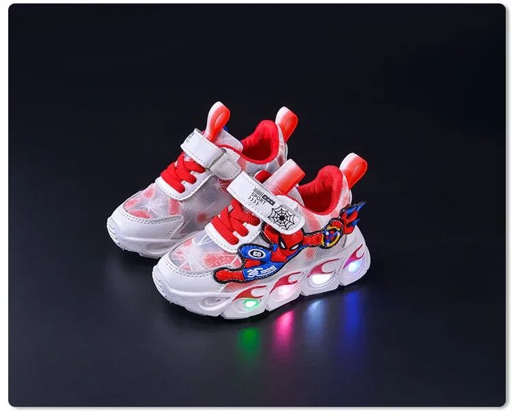 Disney Fashion Spiderman Baby Boys Spring/Autumn Lighted Trendy Kids Boy Sports Casual Children's Sneakers