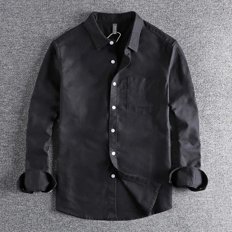 Basic Minimalist Men Shirt Jacket Pure Cotton Washed Oxford Military Light Casual Work Safari Style Shirts Mens Tops Shirt