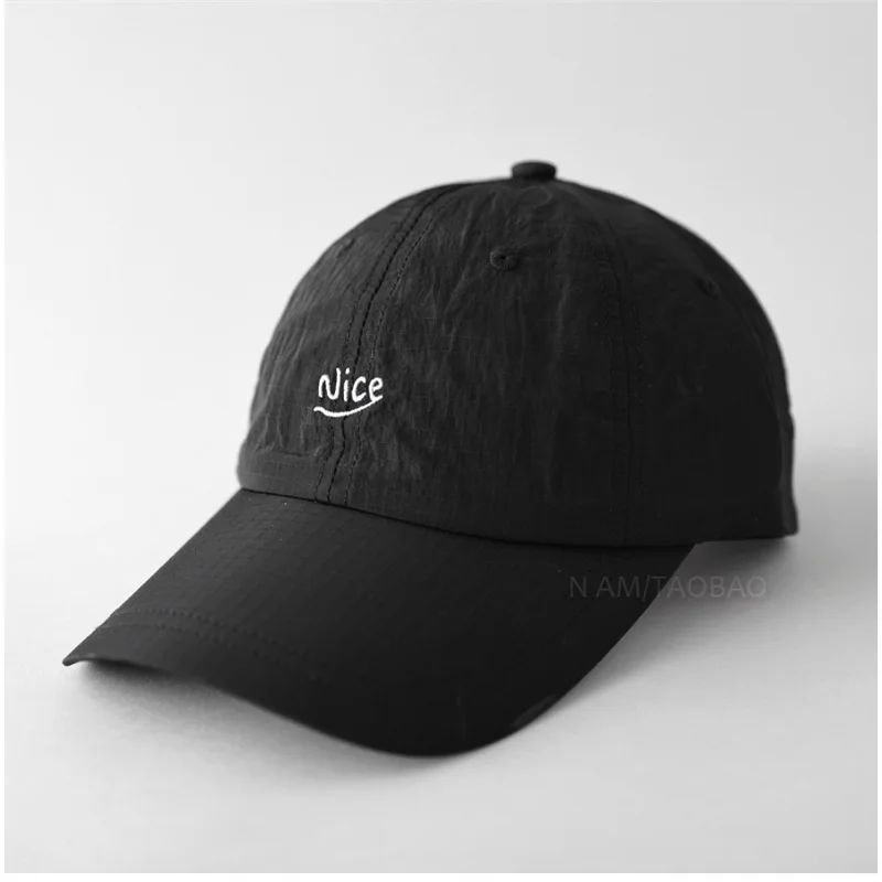 SS25 Korean Baseball Cap with Letter Embroidery & Gingham, Quick-Dry Minimalist Casual Unisex Hat for Daily Use