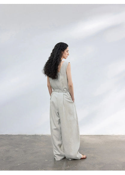 Colne U-Neck Linen Blend Vest And Knife Pleat One-Piece Pants Women's Fashion Design Sensation Tianli Material Long Pants