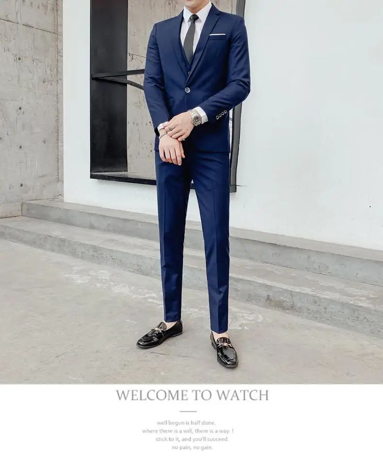 Suit S-7XL (Blazer+ Waistcoat + Trousers) Men's Fashion Business Dinner Gentleman Slim British-style Evening Dress Group Suit